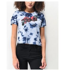 Empyre Black White Tie Dye “Over You” Rose Short Sleeve T Shirt zumiez Boxy Crop